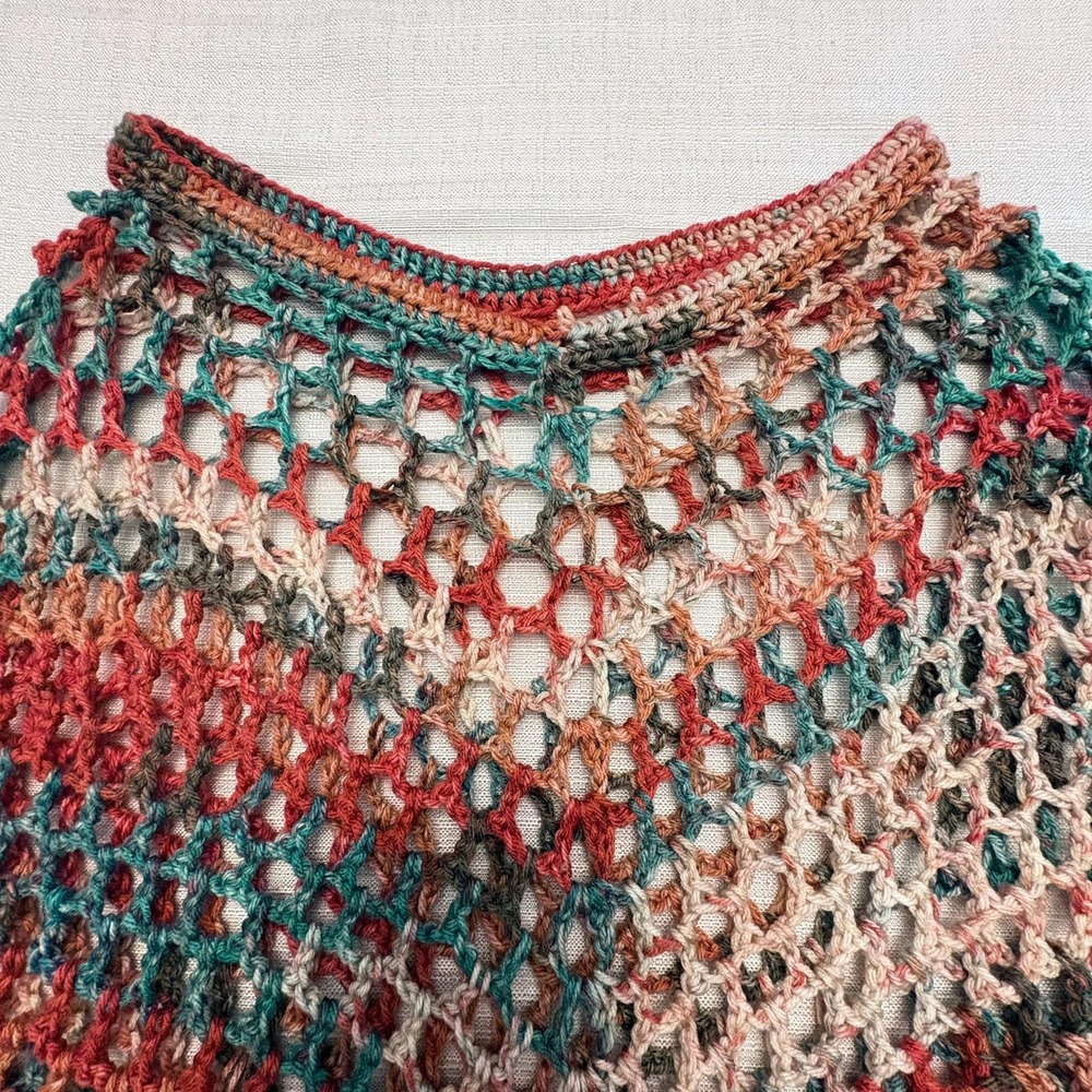 Handmade Crochet Poncho with Fringe | Boho Multicolor Poncho | One of a Kind - Picture 15 of 16